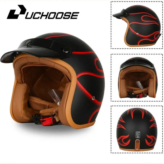 DOT Open Face Casco Moto for Motorcycle Accessories Men Moto Helmets Certificated Retro Motorcycle Helmet Cafe Racer