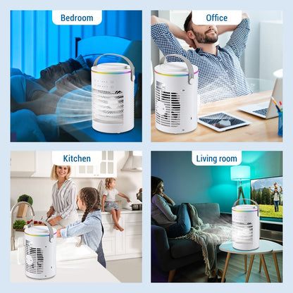 Ar Condicionado Portátil Ventilador de Mesa Spray Duplo Atomização Ultrassônica 3/4 Velocidades Silencioso Refrigerador de Ar Luz Noturna Ventilador Elétrico Doméstico