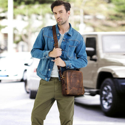 CONTACT'S Genuine Leather Men's Messenger Bag Vintage Sling Shoulder Bags for 7.9" iPad Mini High Quality Male Crossbody Bag Men