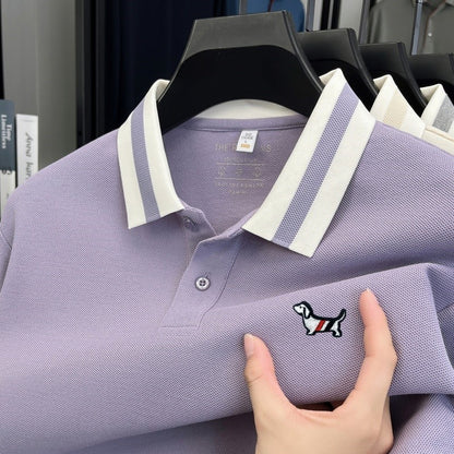 Men's 100% Cotton Original Design Printed Long Sleeved Polo Shirt Spring Autumn Simple Fashion Business Lapel T-shirt Men's Wear