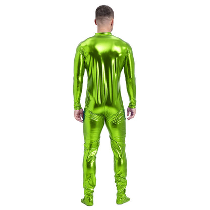 Men's Shiny Metallic Zentai Dress-up Jumpsuit Cosplay Costume Performance Stage Disco Clubwear Full Body Unitard Tights Leotard