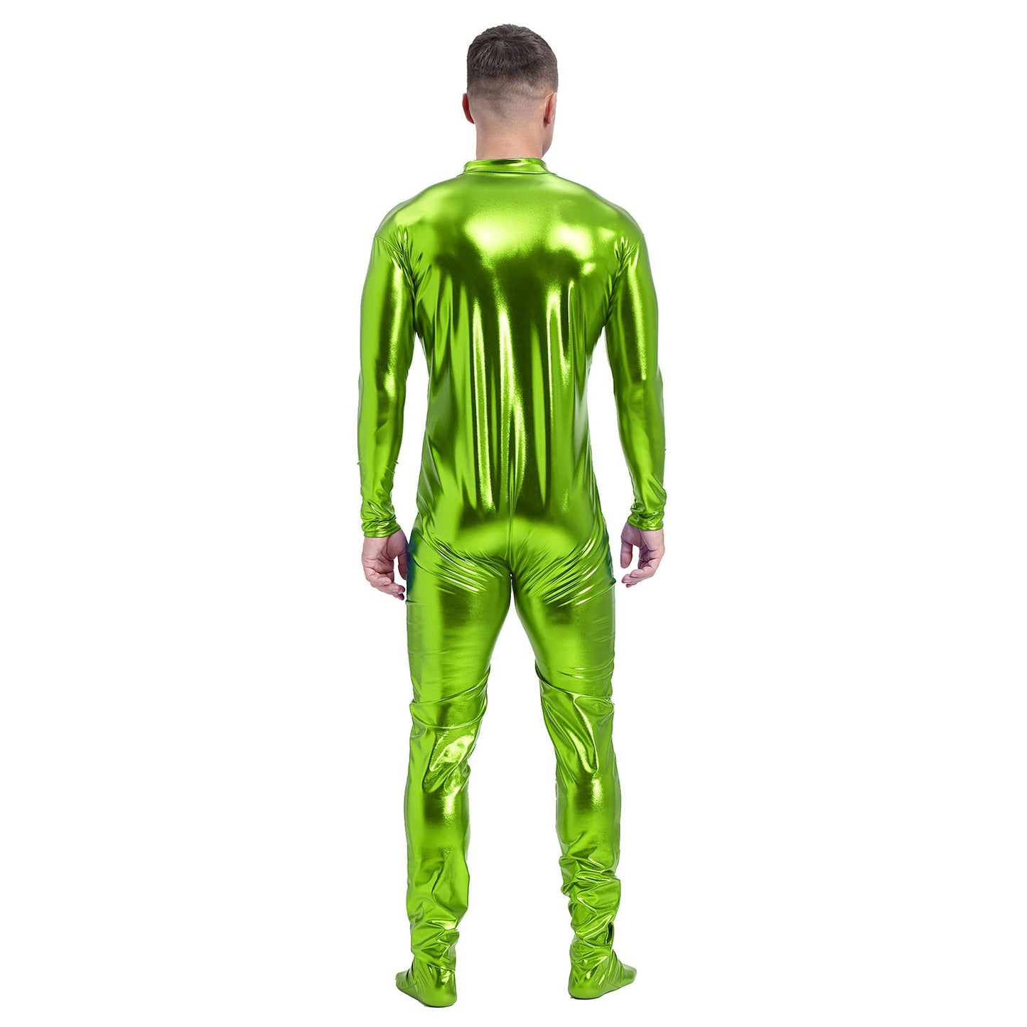 Men's Shiny Metallic Zentai Dress-up Jumpsuit Cosplay Costume Performance Stage Disco Clubwear Full Body Unitard Tights Leotard