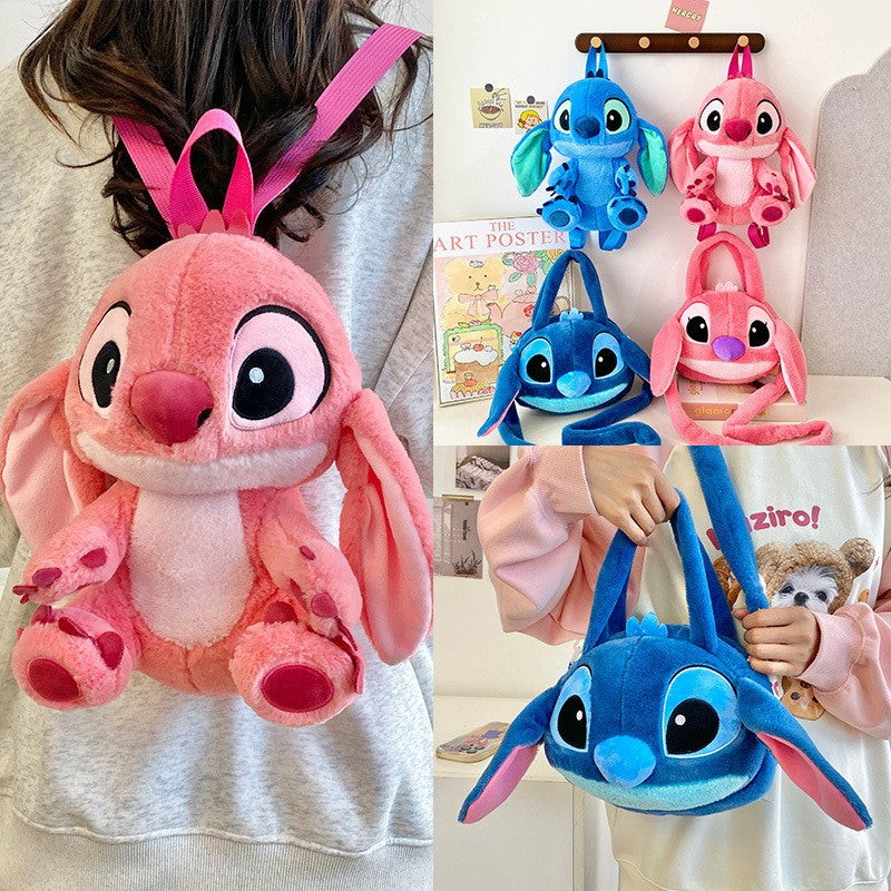 Kawaii Disney Stitch Bag Plush Backpack Bagpack Double Shoulder Crossbody Bag Storage Pouch Plushie Anime Toy Gift for Girls