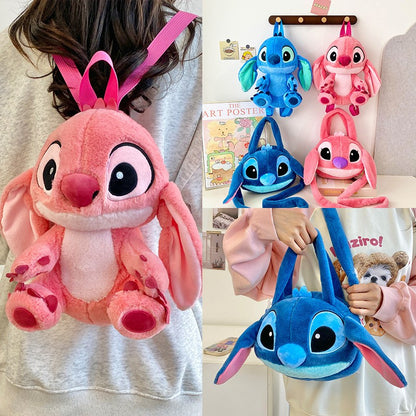 Kawaii Disney Stitch Bag Plush Backpack Bagpack Double Shoulder Crossbody Bag Storage Pouch Plushie Anime Toy Gift for Girls