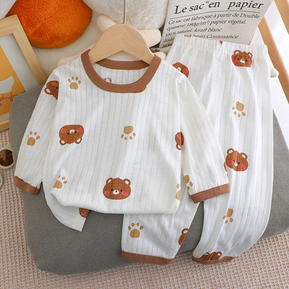 Kids Boys Girls Summer Cotton Thin Pajamas Cute Cartoon Print Long Sleeve T-shirt Tops+Pants Baby Clothing Sets