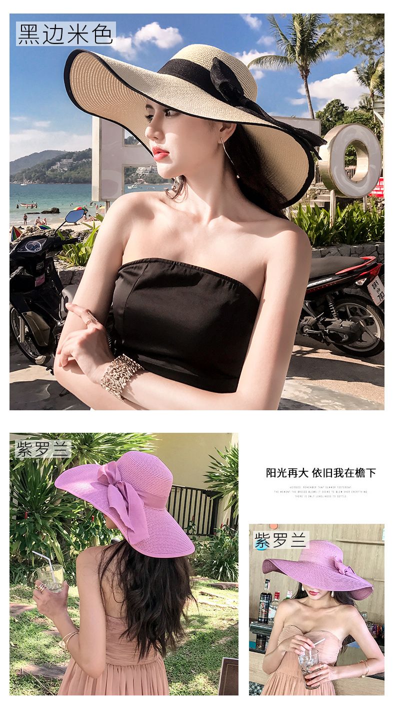 Summer Woman Hat Wide Brim Straw Hat For Women Holiday Beach Visor Fashion Panama Cap For Girl Sunscreen Sun Bucket Hat Foldable