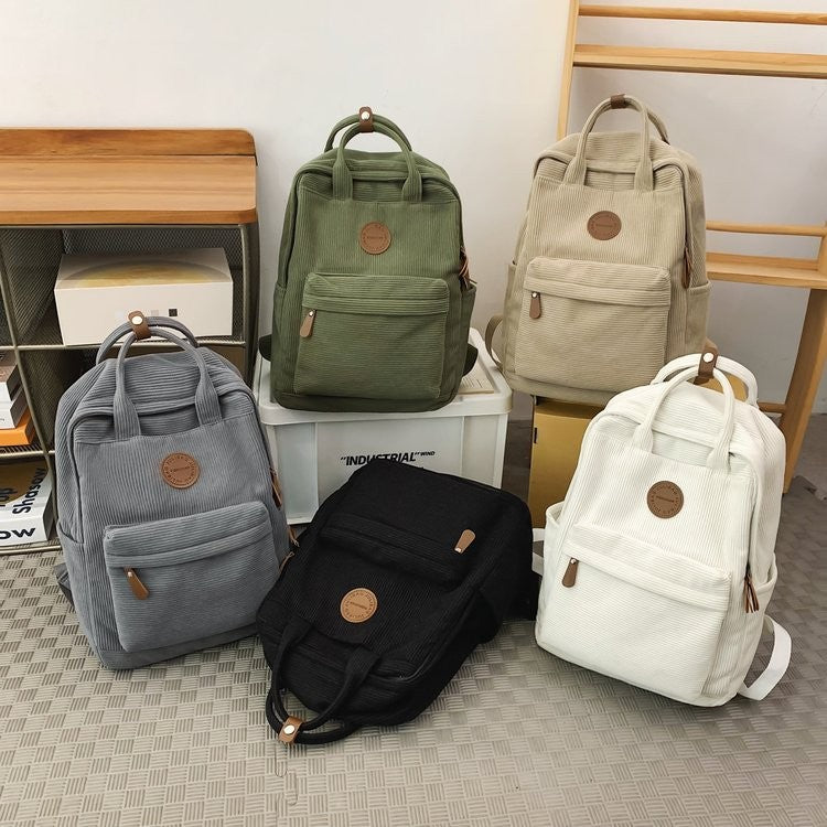 Casual Corduroy Backpack for Teens, 14 Laptop Compartment, High School & College Bag with Zipper Pocket, Backpacks for School