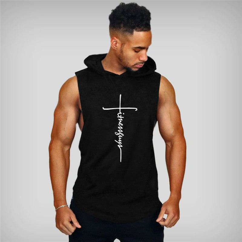 Gym Fitness Loose Sleeveless Vests Street Hip Hop Basketball Hooded Tank Tops Cotton Breathable Shirt Mens Bodybuilding Hoodie