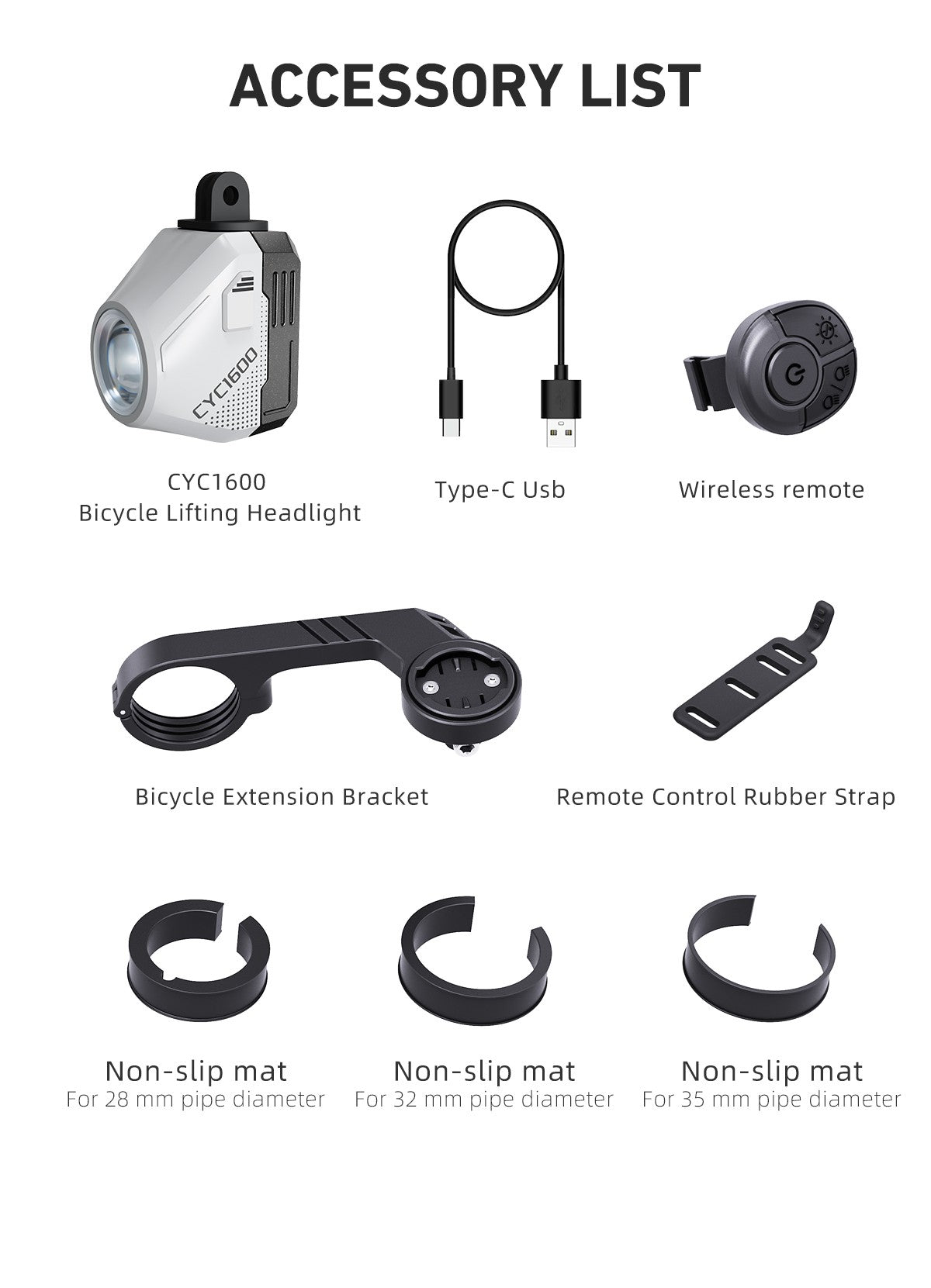 CYCLAMI Hanging Bike Headlight GoPro Ultra Bright Wireless Remote Front Lamp MTB Road High Brightness White CYC 1600 Lumen Light