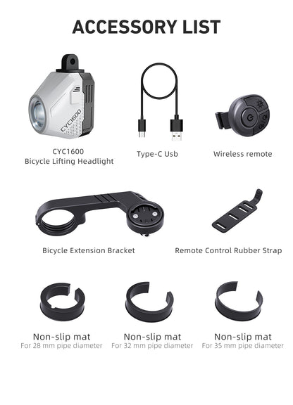 CYCLAMI Hanging Bike Headlight GoPro Ultra Bright Wireless Remote Front Lamp MTB Road High Brightness White CYC 1600 Lumen Light