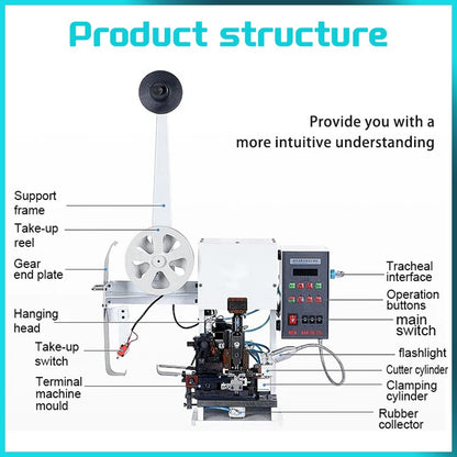 Máquina horizontal automática multifuncional para crimpar e decapar cabos com terminais para cabos multicoaxiais com revestimento AWG36-AW20