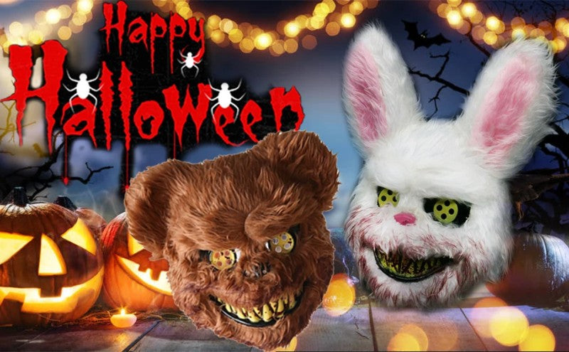 ? Halloween Party Cosplay Scary Bloody Bear Rabbit Mask Make-up Animal Plush Face Mask Props Headcover Masquerade Carnival Mask