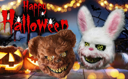 ? Halloween Party Cosplay Scary Bloody Bear Rabbit Mask Make-up Animal Plush Face Mask Props Headcover Masquerade Carnival Mask