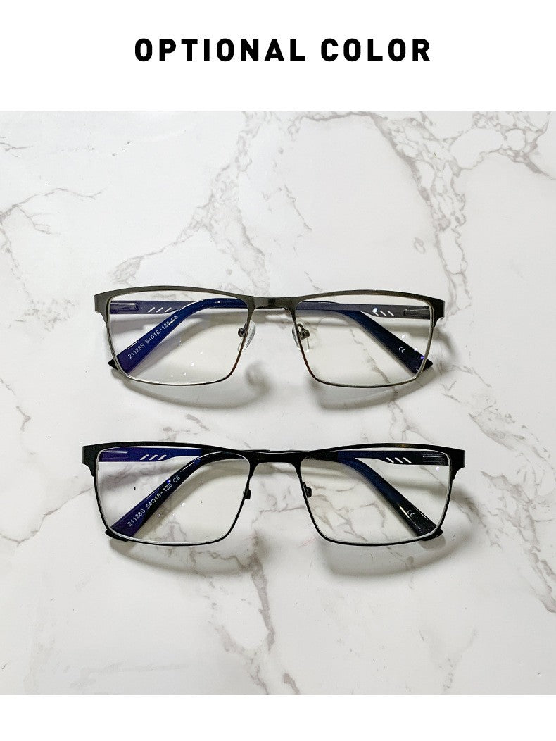 Óculos de Leitura Masculinos Retangulares de Metal com Armação Grande, Hastes Flexíveis, Óculos de Presbiopia para Idosos com Bloqueio de Luz Azul e Proteção para os Olhos