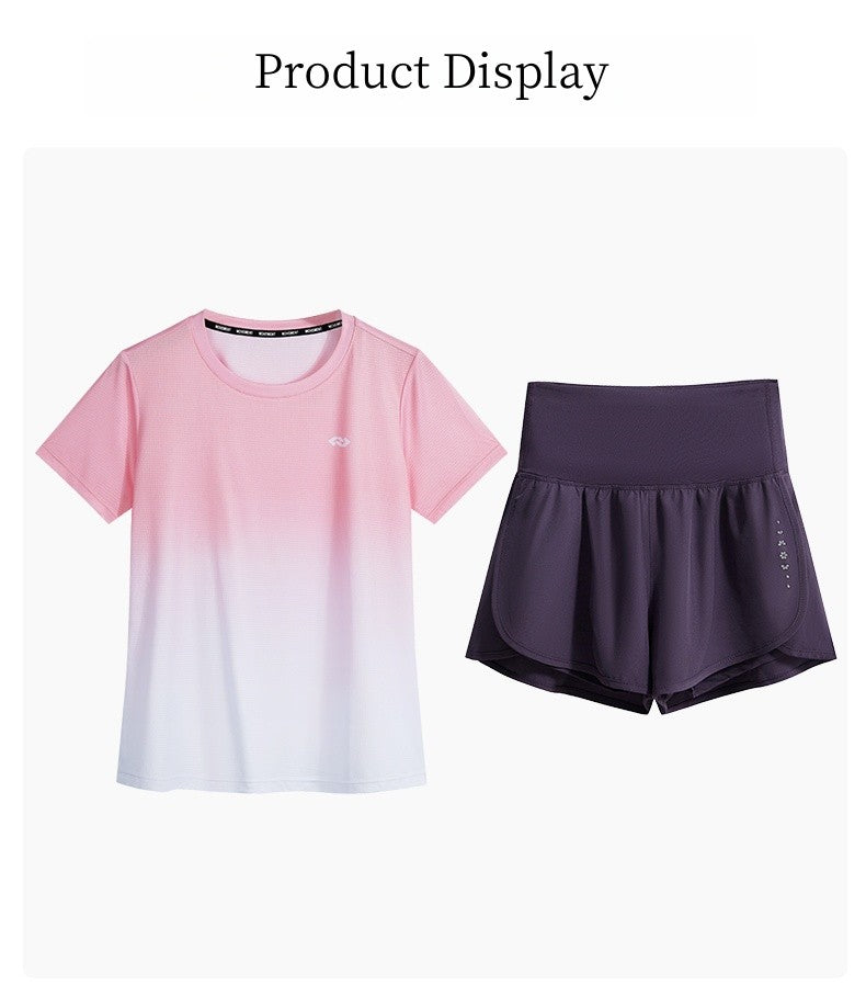 DRUR Women Running Set Quick Dry Loose Workout Outfit 2 Piece Tracksuit Summer Lightweight Gym Top Shorts Suit Badminton Apparel