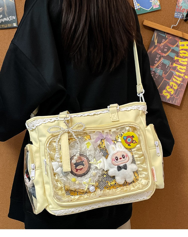 New Japanese Style Transparent Crossbody Bag Cute Candy Color Commuting Shoulder Bag for Girls Simple and Casual Texture Ita Bag