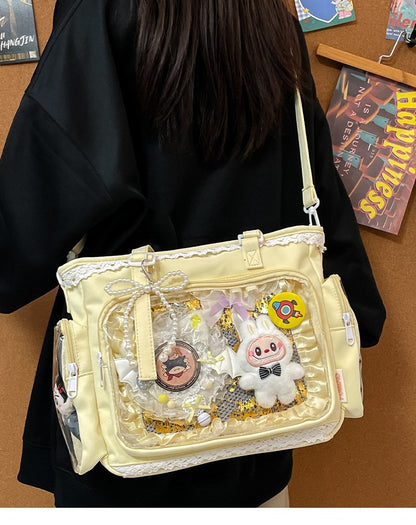 New Japanese Style Transparent Crossbody Bag Cute Candy Color Commuting Shoulder Bag for Girls Simple and Casual Texture Ita Bag