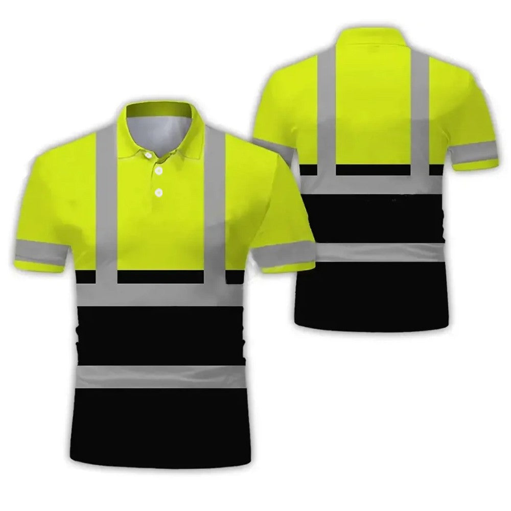 Construction Site Project Quick Dry Men's Polo Shirt Stripe 3D Printing Short Sleeve  Breathable Loose Work Clothes Wholesale