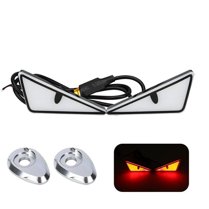 1Par de Faróis de Moto LED Triangulares Devil Eye com Espaçador Adaptador Mini Lâmpada Olho de Águia Luz Traseira Decorativa