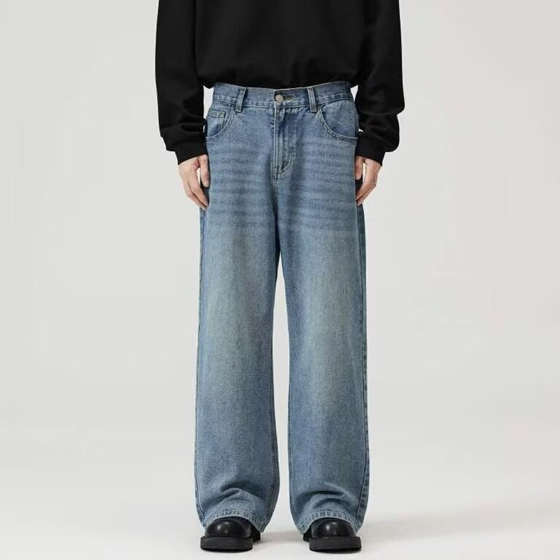 Calça Jeans Masculina Clássica Americana Hip Hop Rap Perna Larga Juventude Popular Masculina Reta Retrô Solta Calças Jeans Oversized