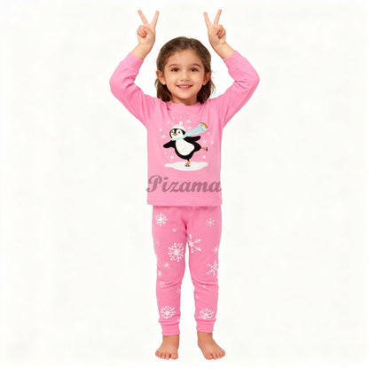 100 Cotton Girls Christmas Pajamas Sets Kids Pyjamas Penguin Snowman Pijama Xmas Homewear Baby Sleepwear Children Nightwear Pjs