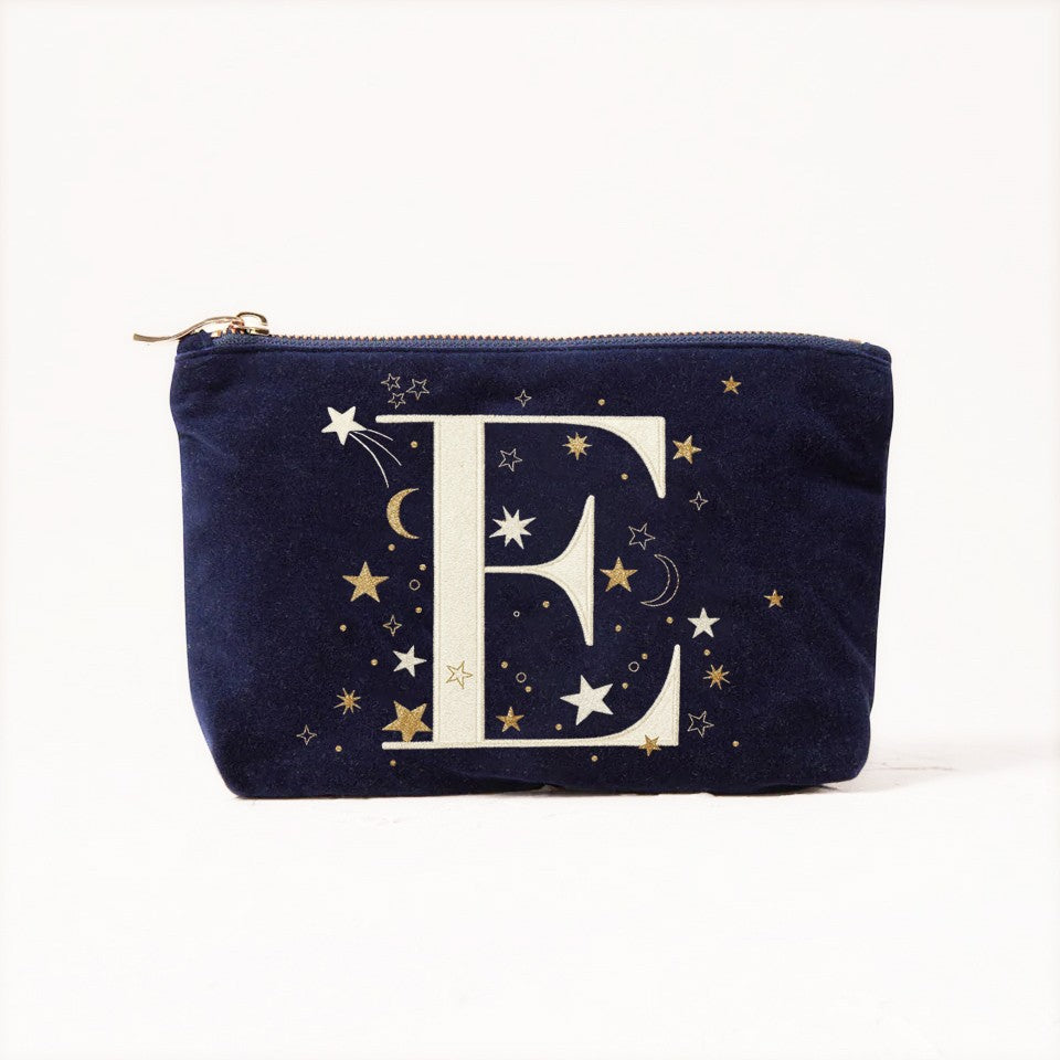 Alphabet Print Velvet Clutch Makeup Bag - Fashionable Cosmetic Pouch with Glittering Star Motif