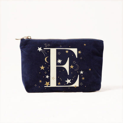 Alphabet Print Velvet Clutch Makeup Bag - Fashionable Cosmetic Pouch with Glittering Star Motif