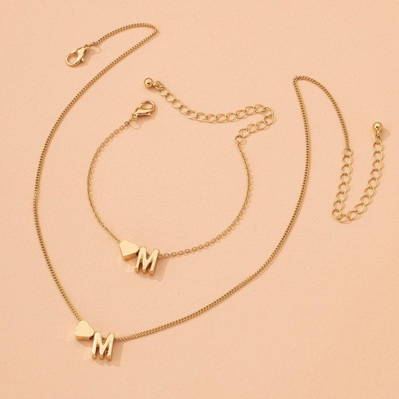 LATS Fashion Tiny Heart Dainty Necklace Gold Silver Color 26 Letter Name Choker For Women Pendant Bracelets Jewelry Gift
