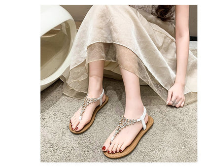 Summer New Flat Transparent Rhinestones Pintoe Women's Sandals, Fashion Casual Light Beach Cool, Shoes Women
