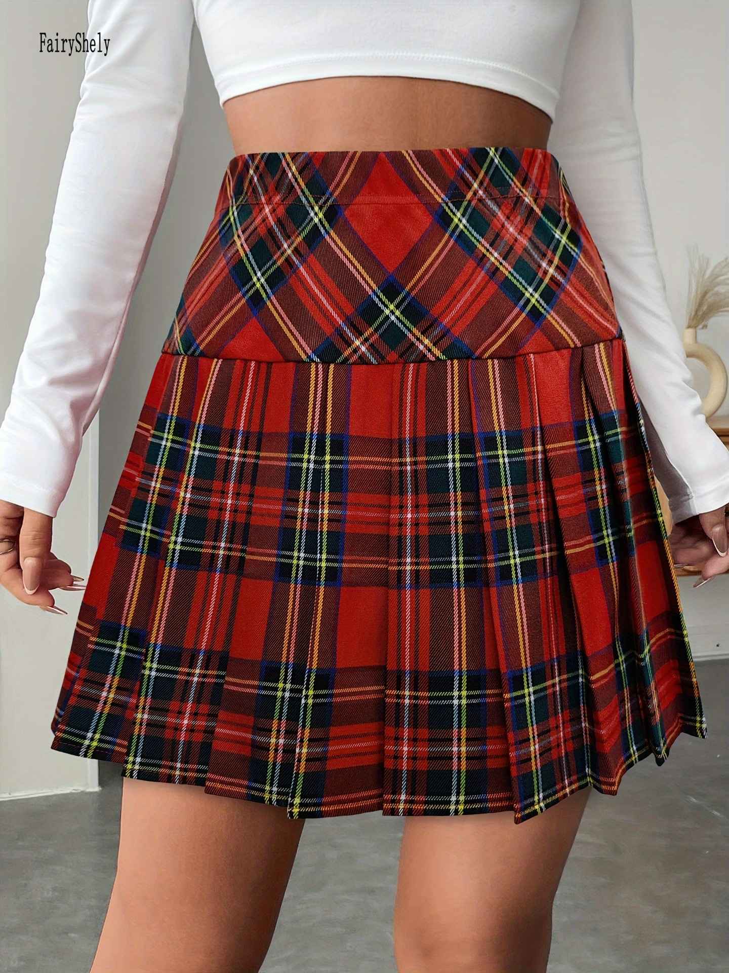 Fairyshely Sexy Red Plaid Pleated Mini Skirt Women 2025 Summer High Waist Club Short Skirt Y2k School Girl A Line Tennis Skirt