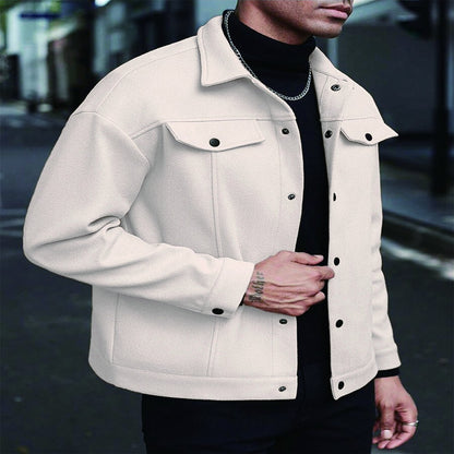 New Men's Lapel Wool Blend Casual Jacket for Autumn and Winter - Trendy, Versatile Outerwear for Teens