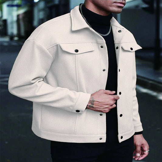 New Men's Lapel Wool Blend Casual Jacket for Autumn and Winter - Trendy, Versatile Outerwear for Teens