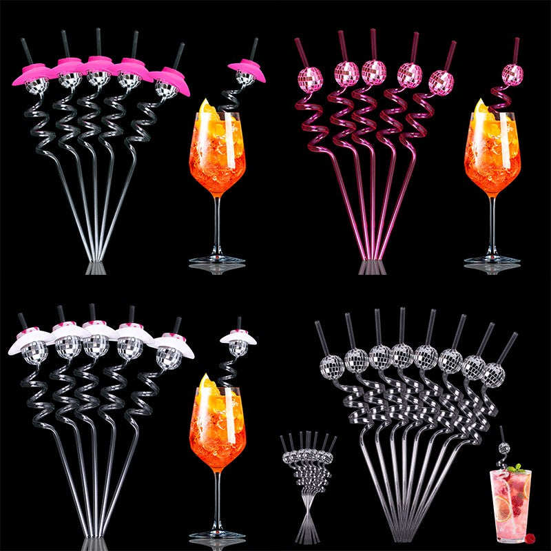 5pcs Glitter rose Red silver Mini Disco Ball Cowgirl Hat Straw 70s Disco Straws Party Decor Birthday Wedding Bachelorette party