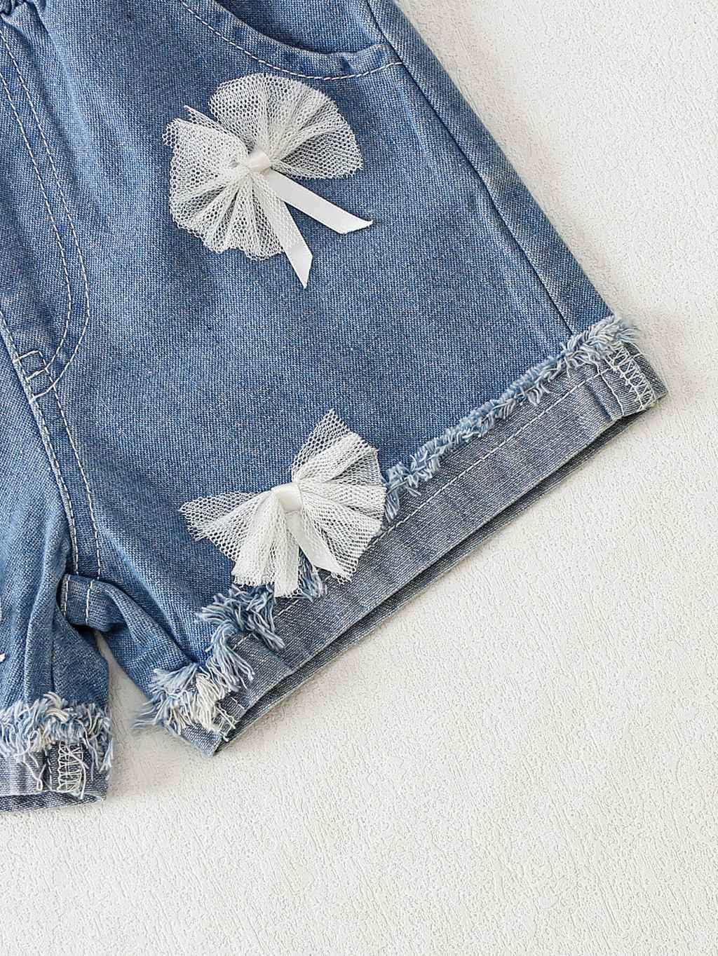 Clothes Set for 0-3Years Baby Girl Cute Cartoon Pattern Bow Short Sleeve Top + Denim Shorts Summer Costume for Toddler Girl