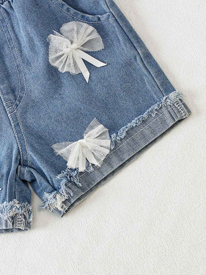 Clothes Set for 0-3Years Baby Girl Cute Cartoon Pattern Bow Short Sleeve Top + Denim Shorts Summer Costume for Toddler Girl