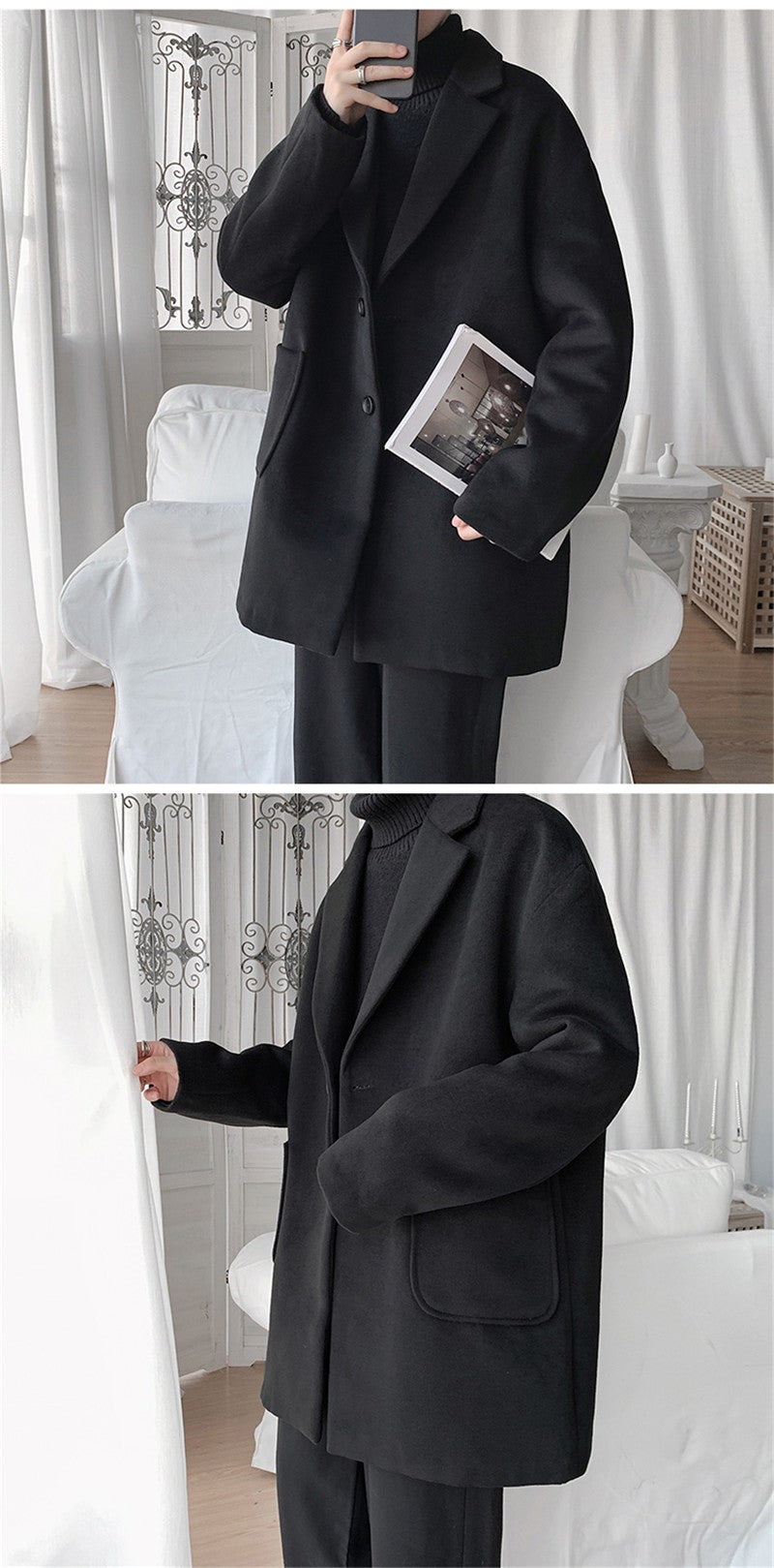 VERSMA Japanese Trendy Causal Vintage Winter Thick Wool Trench Coat Men Autumn Oversized Long Sleeve Male Overcoat Plus Size 5XL