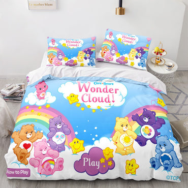 Cartoon Anime Care Bears Duvet Cover Set Kawaii Carebears Quilt Cover Pillowcase Set Bedding Set Kids Bedroom Decor Full Size