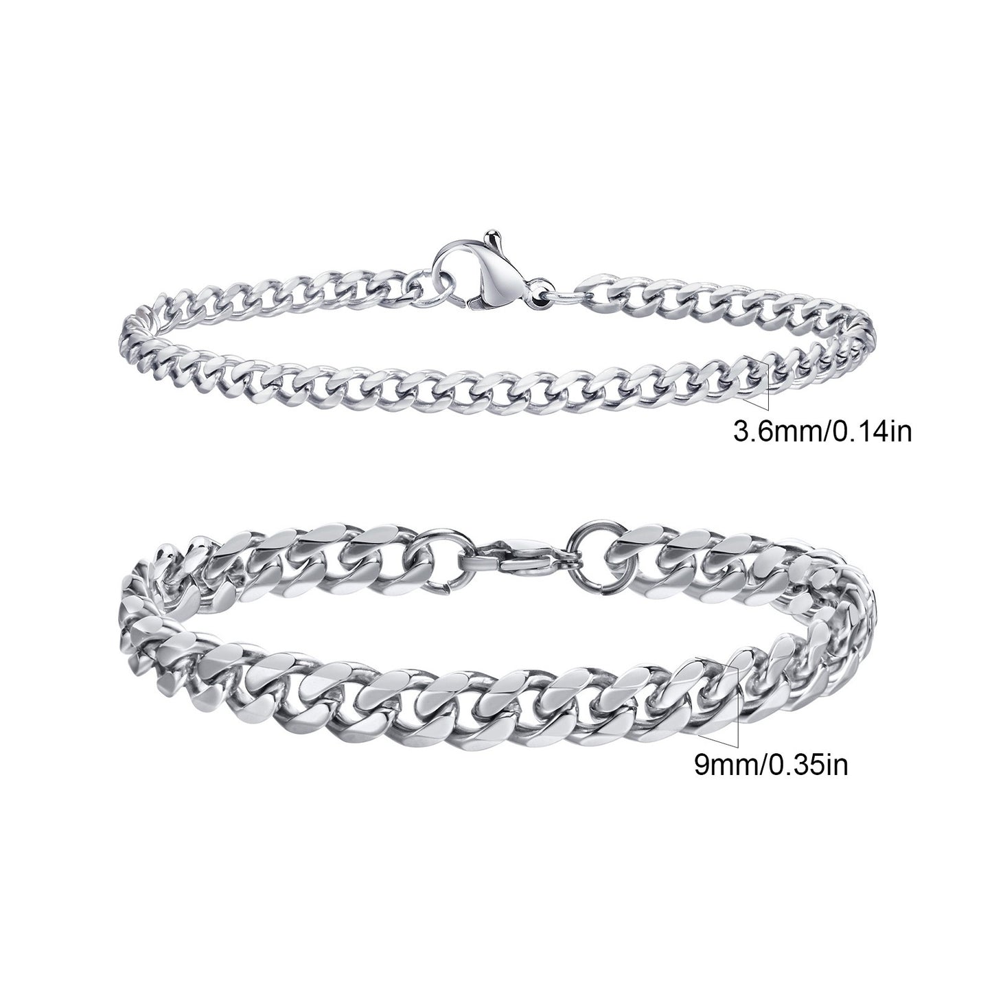 2 Pulseiras Masculinas de Corrente, Aço Inoxidável Prata Ouro Cor Preta, Corrente de Corda Torcida, Pulseira, Correntes Cubanas Modernas de Presente