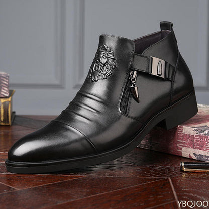 Botas Masculinas de Inverno Elegantes Cano Curto Antiderrapantes Couro Sapatos Britânicos Zíper Botas Cavaleiro Preto Bico Fino Plataforma Punk Botas Masculinas Botas