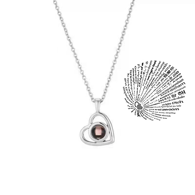Love Heart Necklace 100 Languages I Love You Projection Pendant Jewelry For Mom Girlfriend Birthday Christmas Romantic Gifts