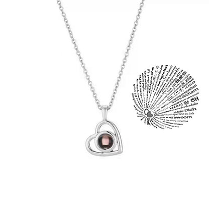 Love Heart Necklace 100 Languages I Love You Projection Pendant Jewelry For Mom Girlfriend Birthday Christmas Romantic Gifts