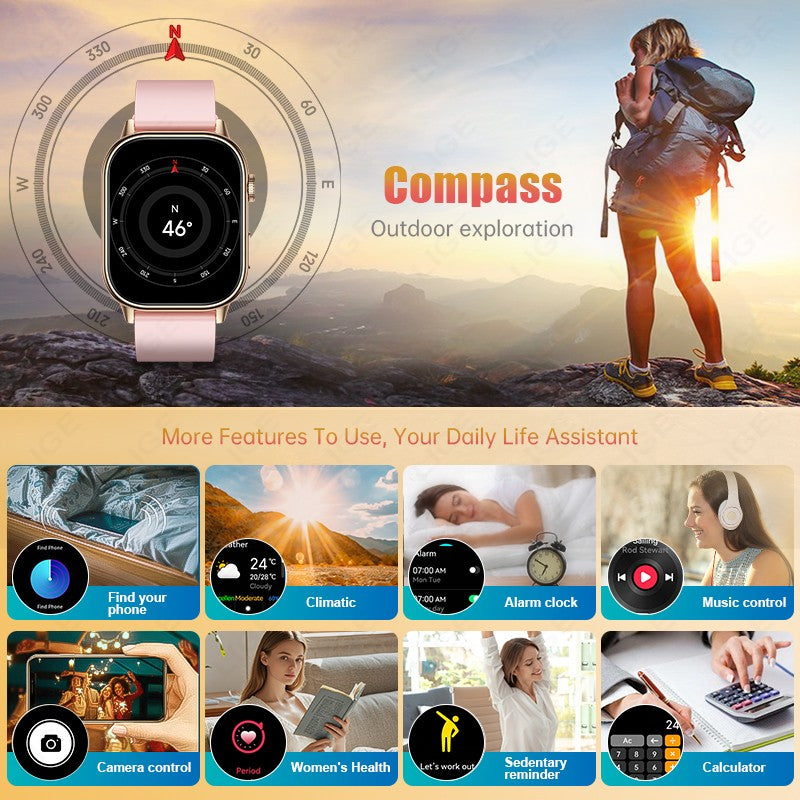 LIGE 2025 Para Android IOS GPS Smart Watch Feminino Tela HD de 2.01" Frequência Cardíaca Chamada Bluetooth Bússola IP68 À Prova D'água Smartwatch Masculino