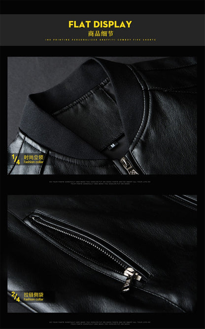 Men's Leather Jacket Bomber Motorcycle Jacket Men Fashion Causal Solid Moto Biker PU Baseball Leather Outerwear Plus Size 7Xl
