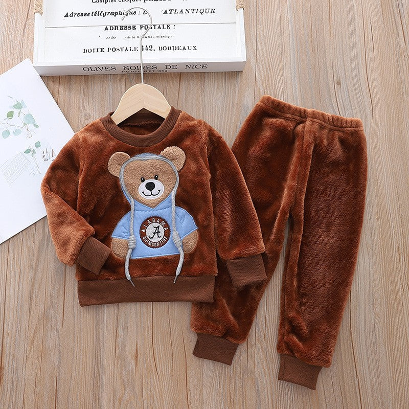 New Autumn Winter Baby Clothes Pajamas Sets Girls Pajamas Children Warm Flannel Fleece Catoon Bear Kids Sleepwear Home Suit 0-6Y