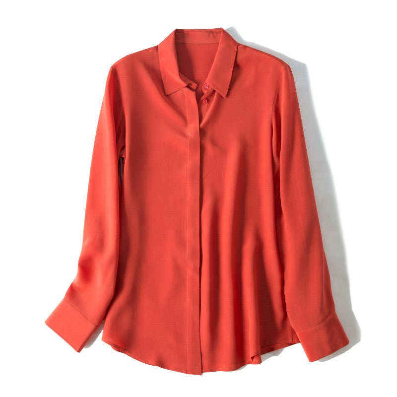 2025 Spring New Women's Silk Shirt Women's Long Sleeve 100% Mulberry Silk Blouse 16 MM White-collar OL Style Shirts For Women