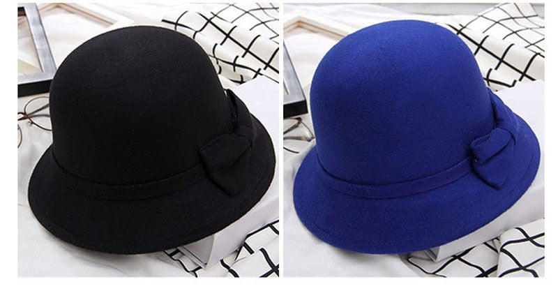 2022 Outono Inverno Fedoras Chapéu Feminino Elegante Vintage Laço Lã Chapéu Feminino Cúpula Feltro Casamento Igreja Boné Jazz Feminino Laço Cartola