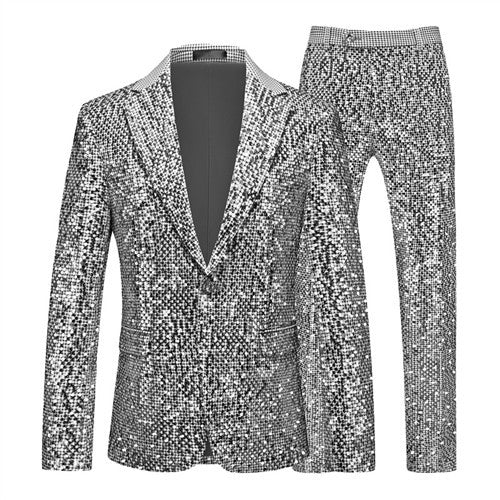 High-quality Sequined Suits Men Clothing Gold / Silver Autumn / Winter New Male Wedding Banquet Party Dress Blazer and Pant