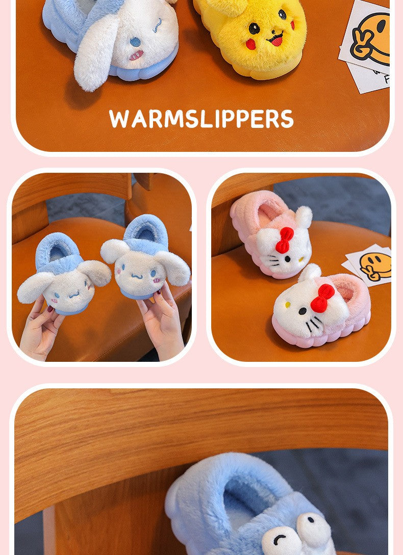 2025 New Winter Warm Cute Cartoon Indoor Mule Soft Non-slip Fluffy Slippers For Kids Teen Boys Girls Children Home Cotton Shoes