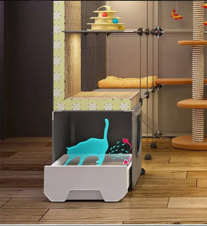 Super Grandes Gaiolas de Gatos com Espaço Livre Casa para Animais de Estimação Interna Villa para Gatos com Caixa de Areia Integrada Gabinete Nórdico Multi-Camadas para Gatos