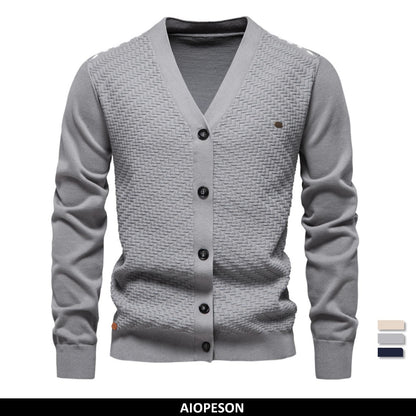 AIOPESON Mens New V Neck Button up Cotton Cardigan Sweaters Casual Social Knit Sweater Cardigans for Men